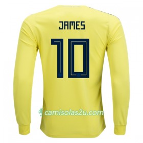Camisolas de Futebol Colômbia James 10 Equipamento Principal Copa do Mundo 2018 Manga Comprida